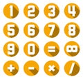 Collection of yellow flat numbers and math symbols