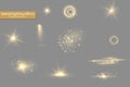 Set yellow light effects, spotlights, flare, stars Royalty Free Stock Photo