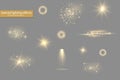 Set yellow light effects, spotlights, flare, stars Royalty Free Stock Photo