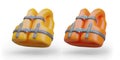 Collection with yellow and orange life vests on white background Royalty Free Stock Photo