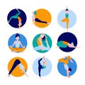 Collection Yoga meditation, sports, gymnastics, fitness relaxation. Vector illustration of yoga poses
