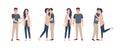 Collection of young couple standing in various poses. Bundle of man and woman embracing, hugging, holding hands. Set of Royalty Free Stock Photo