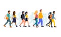 A collection of young couples walking together. Vector people illustration