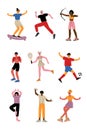 Collection of Young People Doing Different Kinds of Sports, Professional Athletes Characters in Sportswear with Sports
