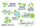 Collection zero waste ecology safety sticker badge with green leaves decorative design vector flat Royalty Free Stock Photo