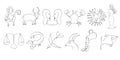 Collection of zodiac signs on white background. Line art icons. Astrology Royalty Free Stock Photo