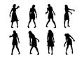 Collection of Zombie is Woman while standing and reaching hand action in Silhouette style.
