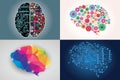 Collections of four different human brains, left and right side Royalty Free Stock Photo