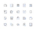 Collections and logs line icons collection. Curate, Assemble, Amass, Archive, Catalogue, Inventory, Organize vector and Royalty Free Stock Photo