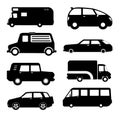 Collections of micro truck vehicles flat isolated vector silhouette\'s