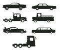 Collections of micro truck vehicles flat isolated vector silhouette\'s