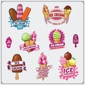 Collections of vintage Ice Cream labels, badges, emblems and design elements.