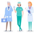 Collective of doctors and nurses characters set flat style. Medical doctors people group icon vector design Royalty Free Stock Photo