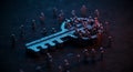 Collective figures forming a glowing security key Royalty Free Stock Photo