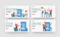 Collective Public Appeal Service Landing Page Template Set. Tiny Characters near Huge Smartphone Yell to Megaphone Royalty Free Stock Photo