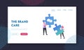 Collective Work, Partnership Landing Page Template. Characters Setting Up Separated Puzzle Pieces Royalty Free Stock Photo