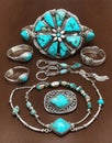 Collecton of turquoise silver jewelry Royalty Free Stock Photo