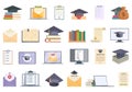 College admission icons set cartoon vector. University education
