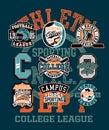 College athletic department sporting team badges collection Royalty Free Stock Photo