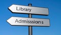 College Campus Direction Sign for Library and Admissions Royalty Free Stock Photo