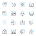 College campus linear icons set. Bustling, Scenic, Vibrant, Spacious, Enclosed, Educational, Eventful line vector and Royalty Free Stock Photo