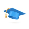 College cap, graduation cap, mortar board. Education, degree ceremony concept. 3d vector icon. Cartoon minimal style. Royalty Free Stock Photo