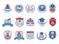 College emblem. School or university badges and labels vector logotype collection