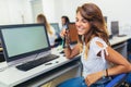 College students in a computer lab Royalty Free Stock Photo