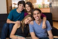 College friends gathered in group affection love and couples date night buddies Royalty Free Stock Photo