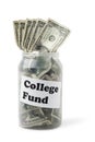 College Fund money bills in cash jar Royalty Free Stock Photo