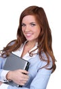 College girl carrying a laptop
