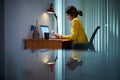 College Girl Female Student Studying At Night Royalty Free Stock Photo