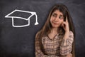 College girl thinking with Graduation cap Royalty Free Stock Photo