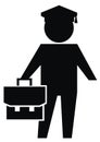 College graduate, black silhouette, symbol, person with bag, vector, eps.