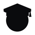 College graduate, head and hat, black vector icon