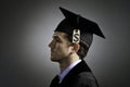 College graduate with tuition price tag, horizontal Royalty Free Stock Photo