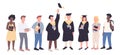 College graduates and freshman students flat color vector faceless characters set Royalty Free Stock Photo