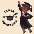 College graduation flat colorful poster with inscription class 2018 congrats vector illustration Royalty Free Stock Photo