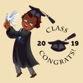 College graduation flat colorful poster with inscription class 2018 congrats vector illustration. Royalty Free Stock Photo