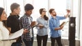 College groupmates checking answers to math tasks Royalty Free Stock Photo