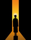 A college or high school graduate prepares to step out the door to join the workforce Royalty Free Stock Photo