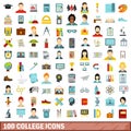 100 college icons set, flat style Royalty Free Stock Photo