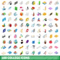 100 college icons set, isometric 3d style Royalty Free Stock Photo