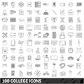 100 college icons set, outline style