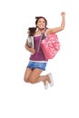 College Latina student teen with backpack jumping