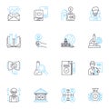 College level linear icons set. Academia, Curriculum, Exams, Lectures, Professors, Dormitory, Research line vector and