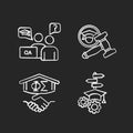 College life chalk white icons set on black background