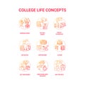 College life red gradient concept icons set. Royalty Free Stock Photo