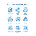College life turquoise concept icons set