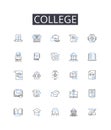 College line icons collection. University, Institute, Academy, School, Campus, Learning institution, Educational
